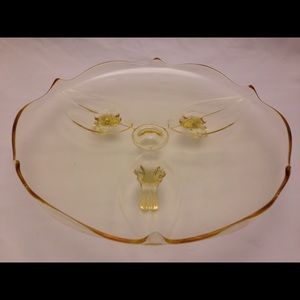 Vintage Depression Glass Lancaster "Petal" Yellow Footed 10 1/4" Cake Plate